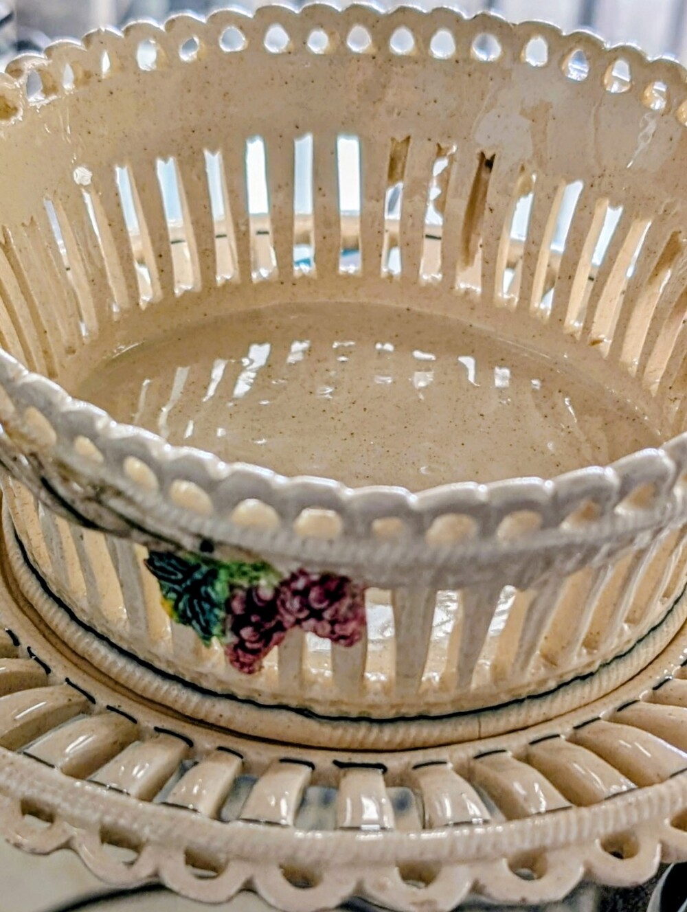 Antique Ceramic Fruit Bowl with Matching  Plate Grape Motif 18th /19th Century